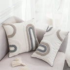 U-Shape Tufted Cotton Blend Cushion Cover Gray White 30x50cm Sofa Couch Lumbar Pillow Case