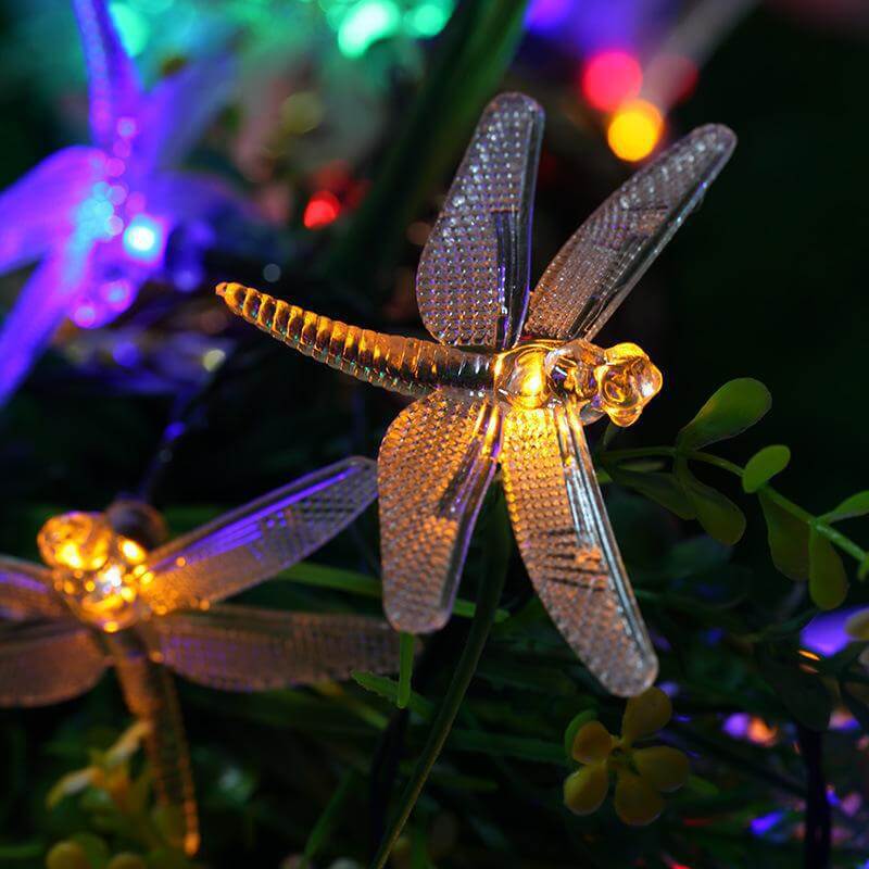 Outdoor Solar Dragonfly String Lights Waterproof Colorful LED Festival Party Decoration