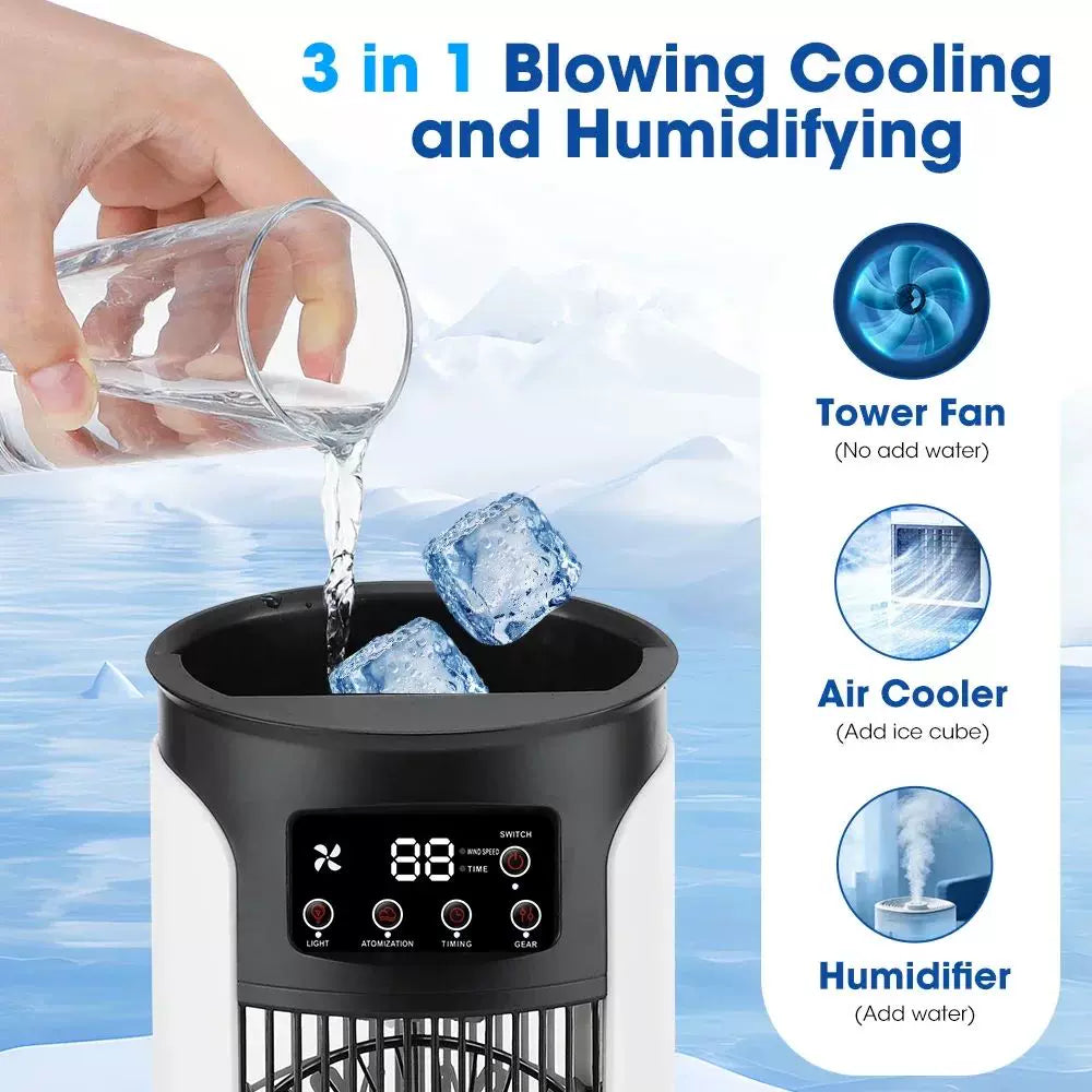 Personal Evaporative Tower Cooler USB Powered Compact Quiet Desk Fan with Refillable Cooling Packs