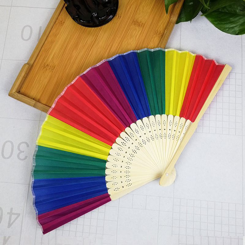 Women's Colorful Hand Fan Lightweight Bamboo Frame Artistic Design