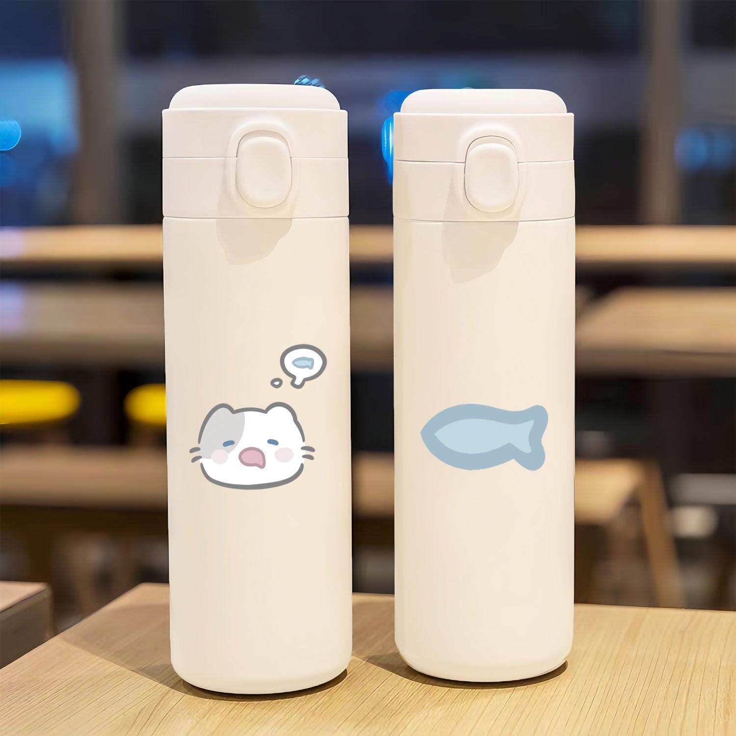Women's Insulated Water Bottle With Secure Flip-Top Lid Cute Cat Design BPA-Free