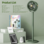 Solar-Powered Multi-Functional Floor Fan with Adjustable Height 5-Speed Settings and Emergency Power Bank