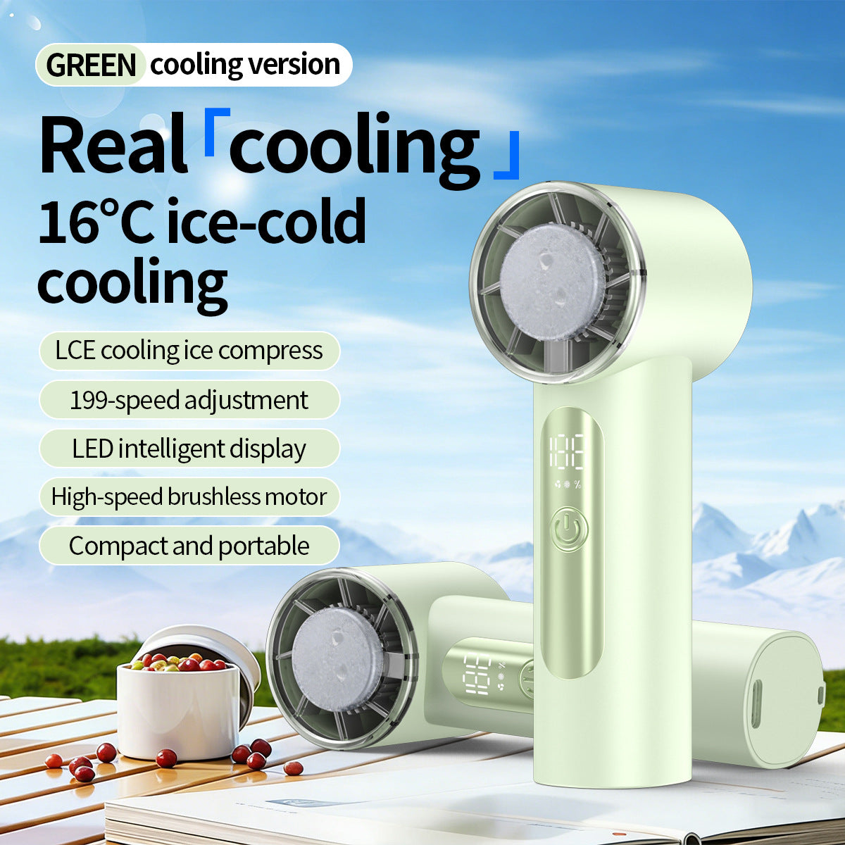 Portable Ice-Cooling Handheld Fan with Adjustable Speeds and LED Display Compact Personal Cooling Device