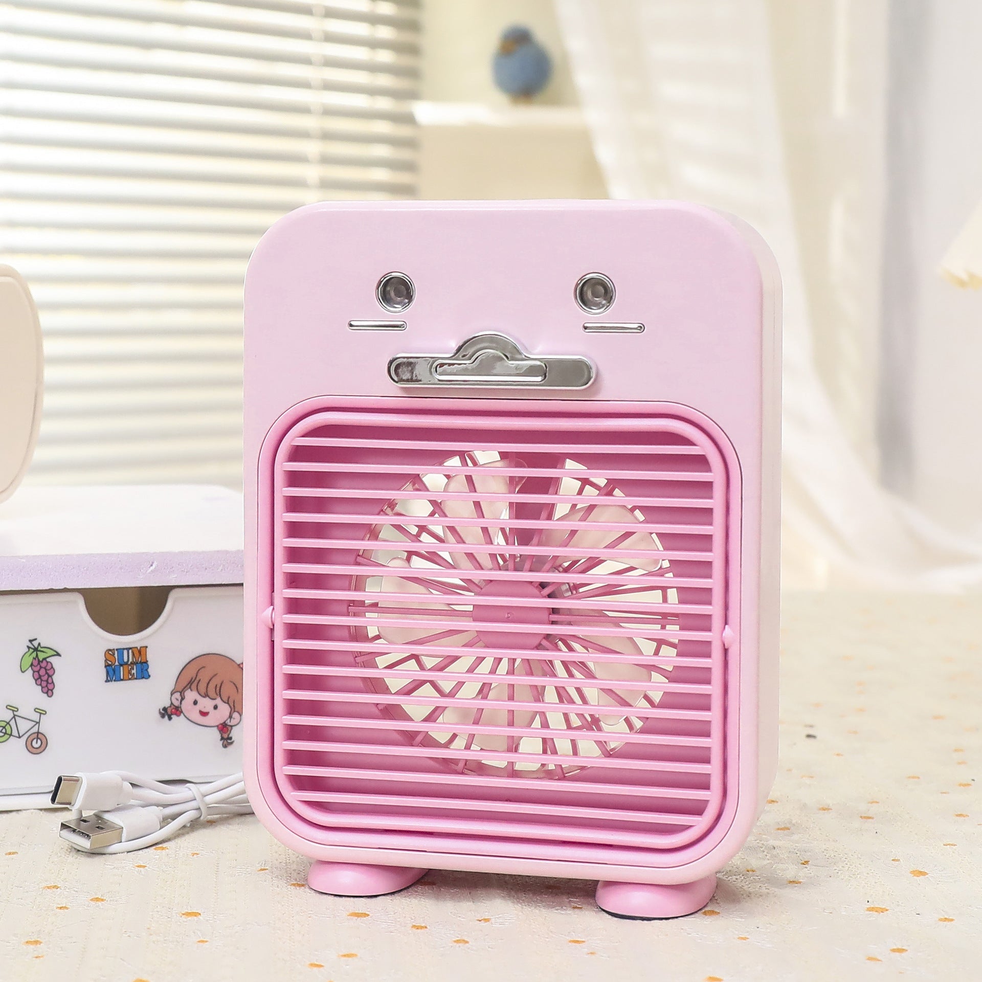 Portable Mini Fan USB Rechargeable Cute Animal Design Lightweight Handheld Fan