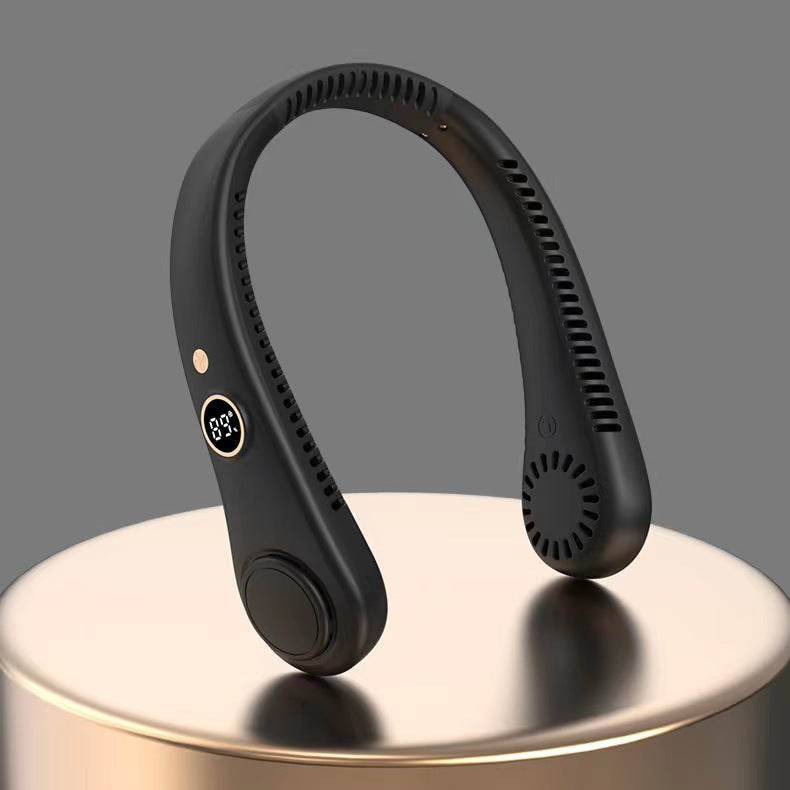 Portable Cooling Neckband Fan Lightweight Wearable Personal Neck Fan with Adjustable Speeds and LED Display