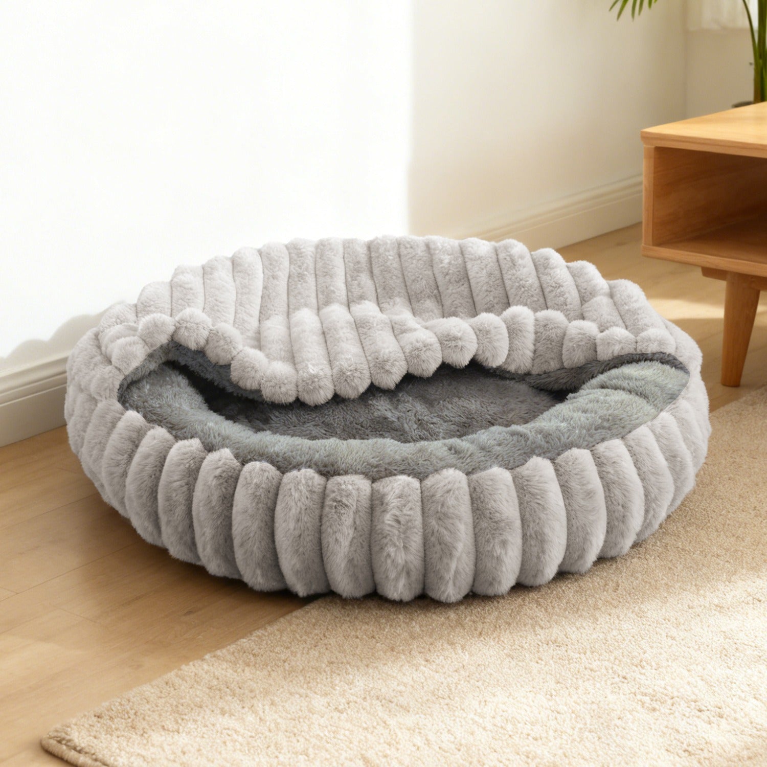 Round Pet Bed with High Edge Soft Cozy Washable Non-Slip Bottom for Dogs Cats