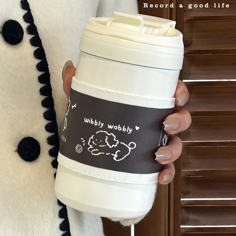 Women’s Insulated Thermo Mug with Cute Animal Design Leak-Proof Lid Ergonomic Handle