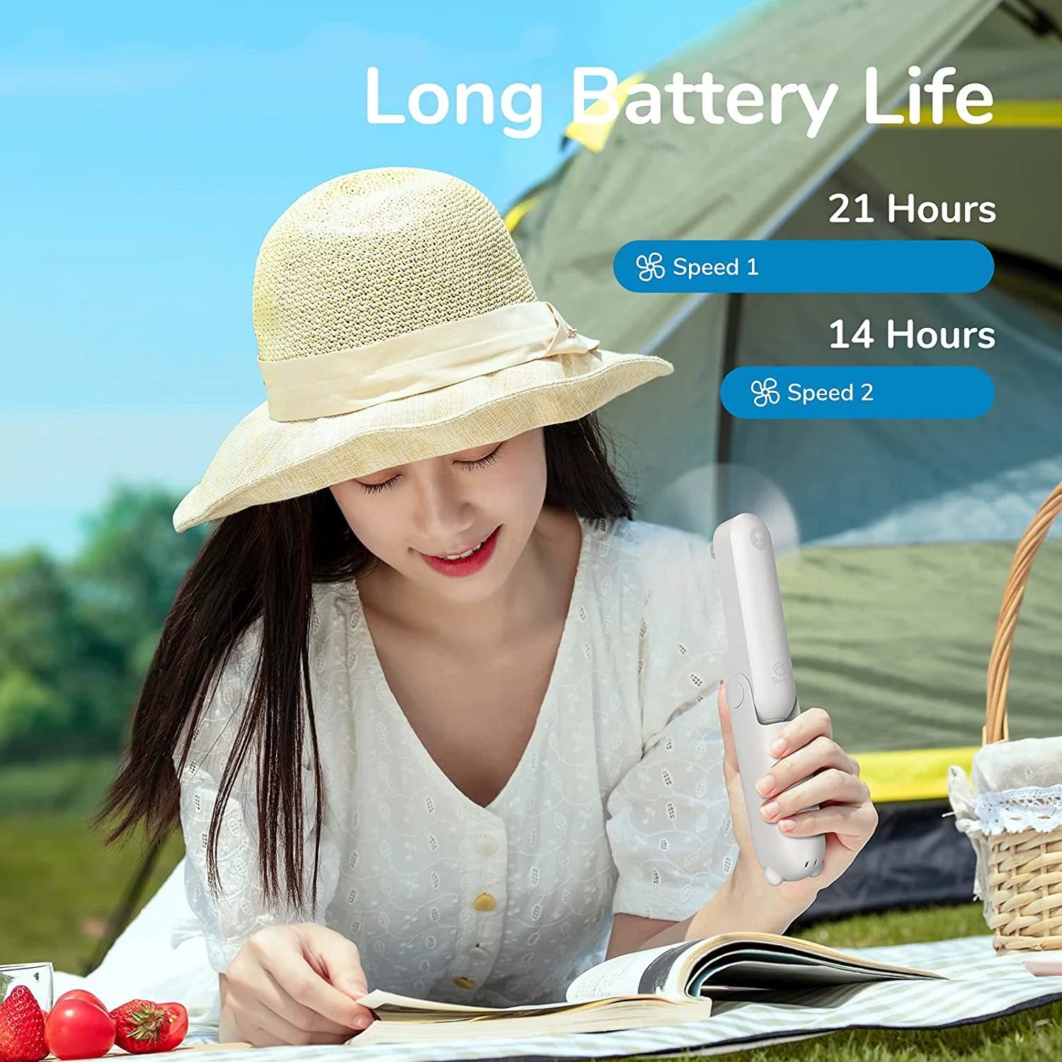 Foldable Rechargeable Handheld Fan with Power Bank and Dual USB Ports Unisex One-Size