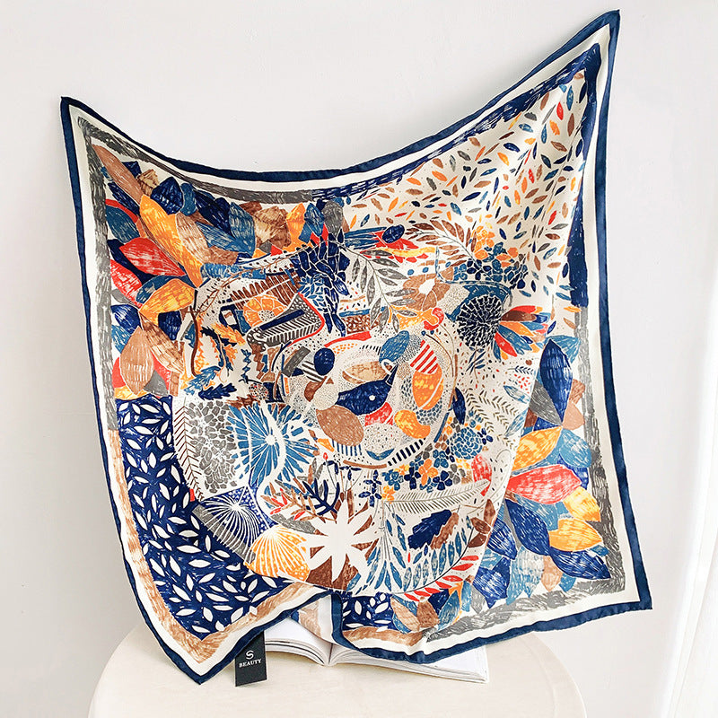 Women's Silk Scarf Botanical Pattern Soft Lightweight Elegant Neck Scarf Hairband Accessory