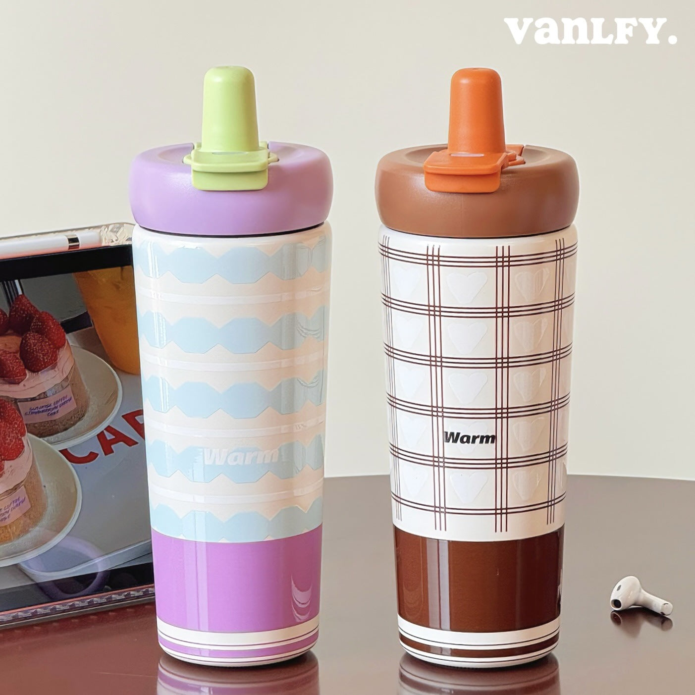 Women’s Insulated BPA-Free Plastic Water Bottle with Silicone Spill-Proof Cap and Playful Motif