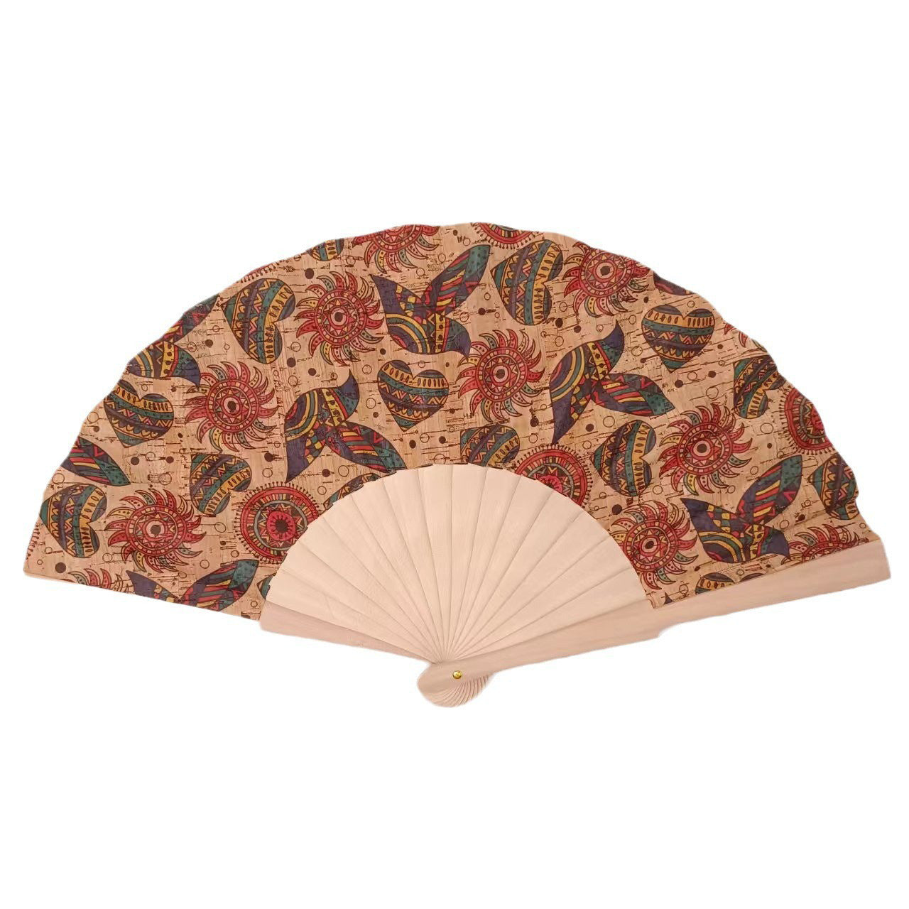 Handmade Cork and Wood Ladies Fan Lightweight Elegant Portable Accessory