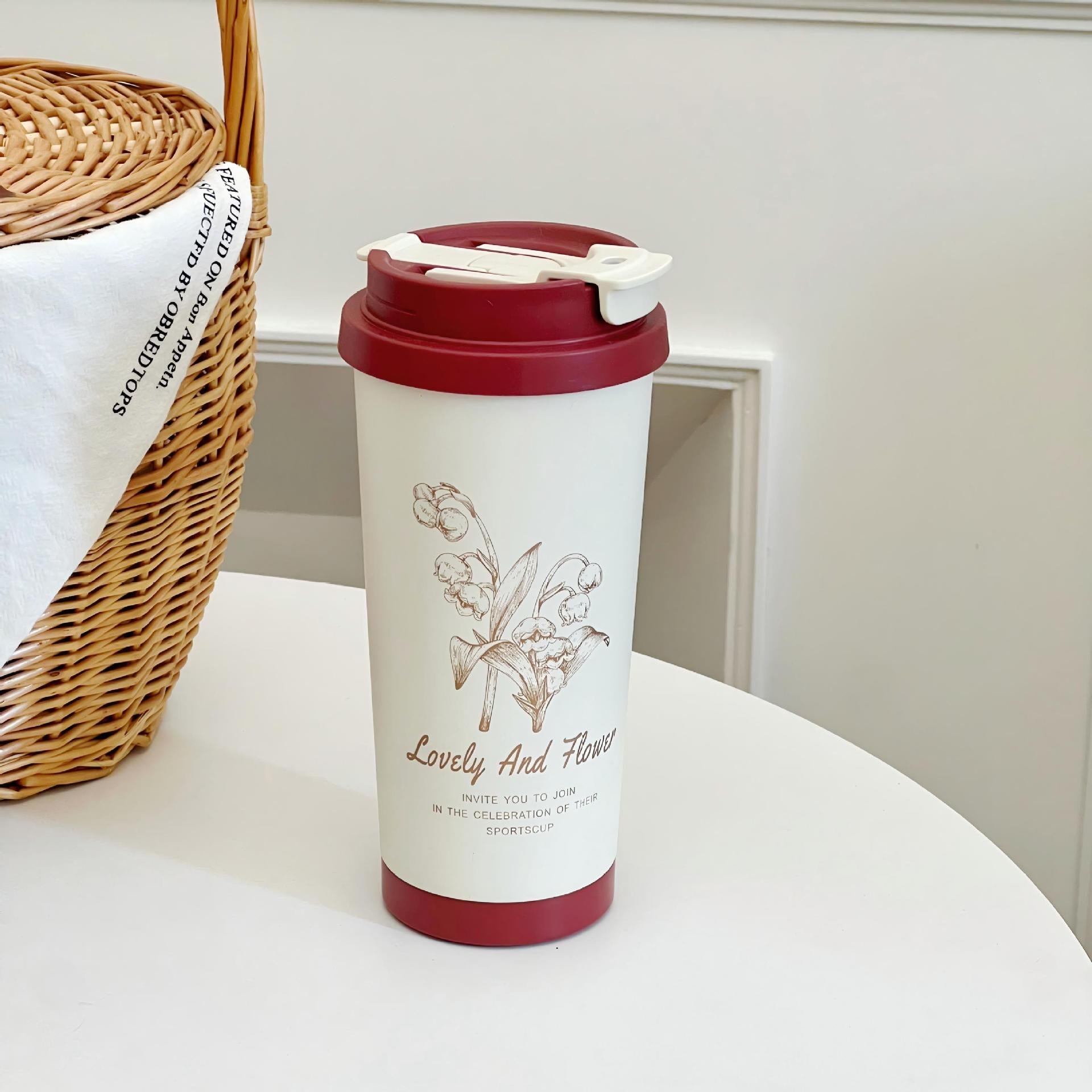 Women Travel Mug Insulated Stainless Steel Leak-Proof with Elegant Floral Illustration