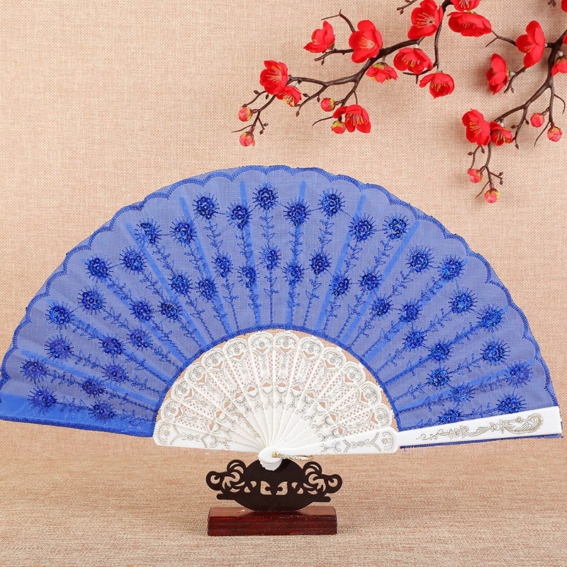 Ladies Hand Fan Bamboo Frame Paper Elegant Floral Design Portable Foldable