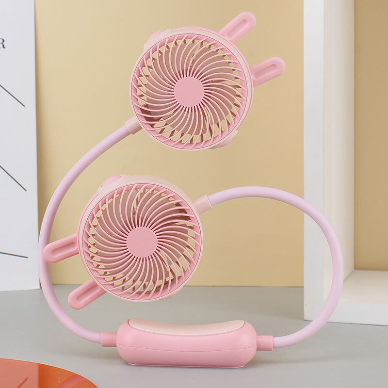 Portable Double Neck Fan with Flexible Gooseneck, Rechargeable Quiet USB Travel Fan