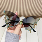Women’s Butterfly Sunglasses with Sparkling Stones Green Accents UV Protection Lightweight