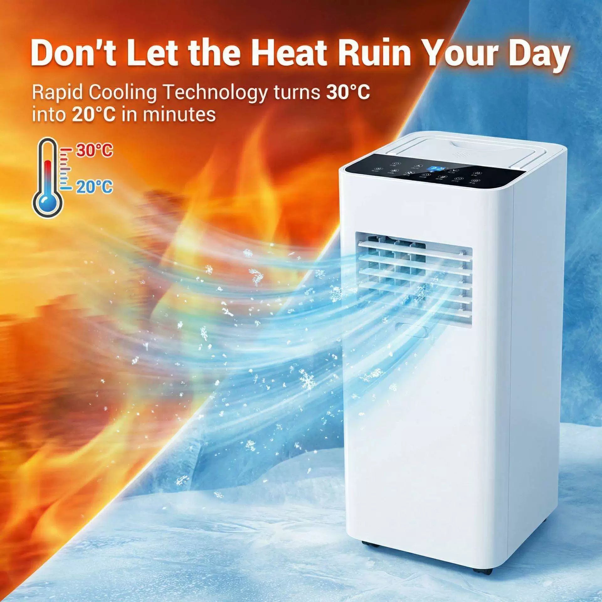 Portable Air Cooler Compact Tower Rapid-Cool Digital Touch Controls Wheels