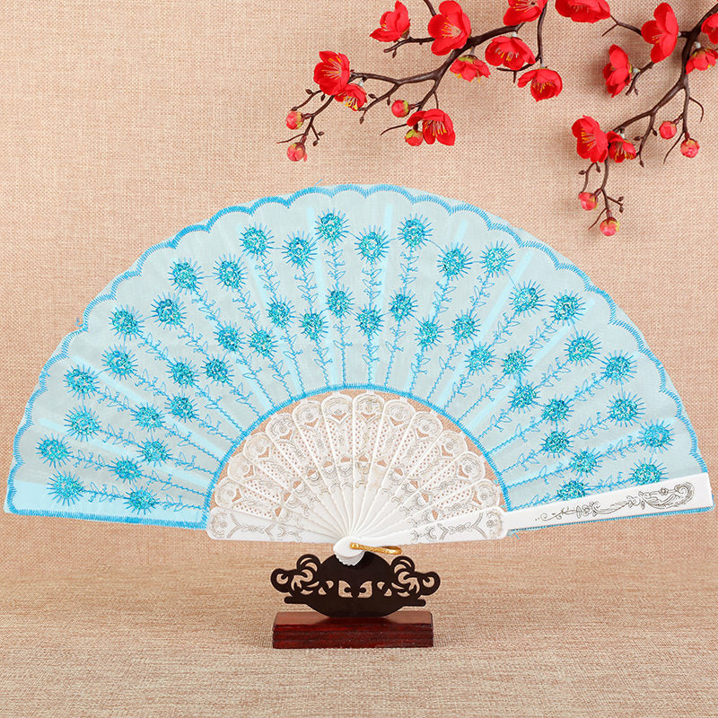 Ladies Hand Fan Bamboo Frame Paper Elegant Floral Design Portable Foldable