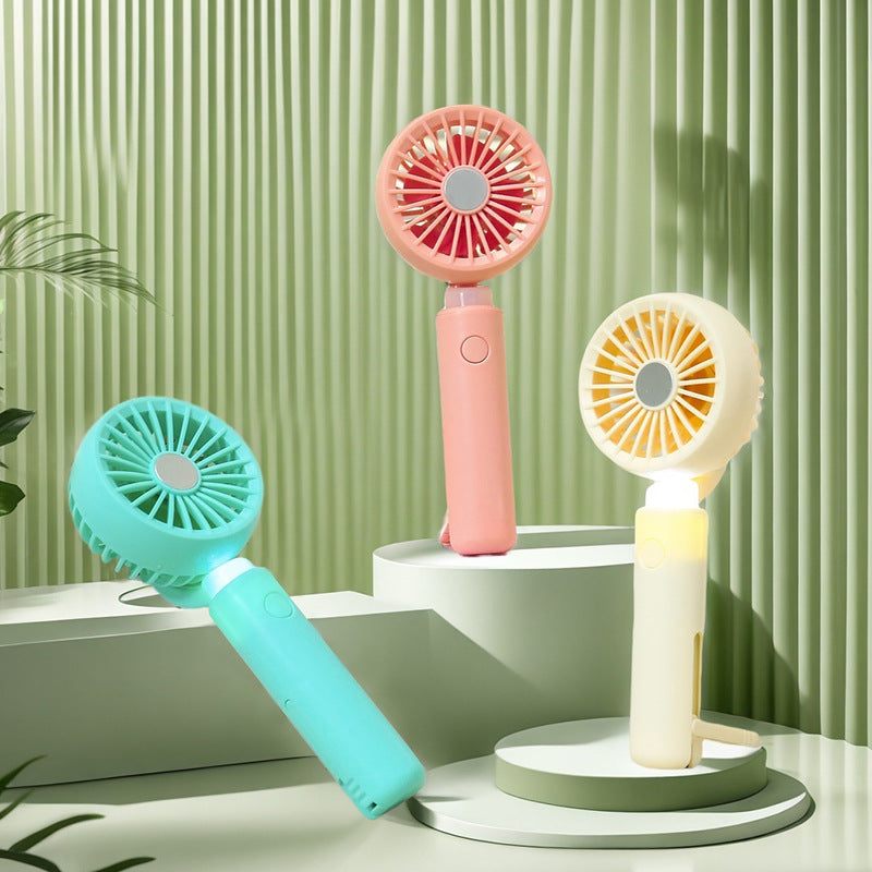 Portable Mini Hand Fan with USB Charging and Integrated LED Light Compact Rechargeable Personal Fan