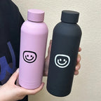 Women's Stainless Steel Insulated Water Bottle Leak-Proof Smiley Design Portable