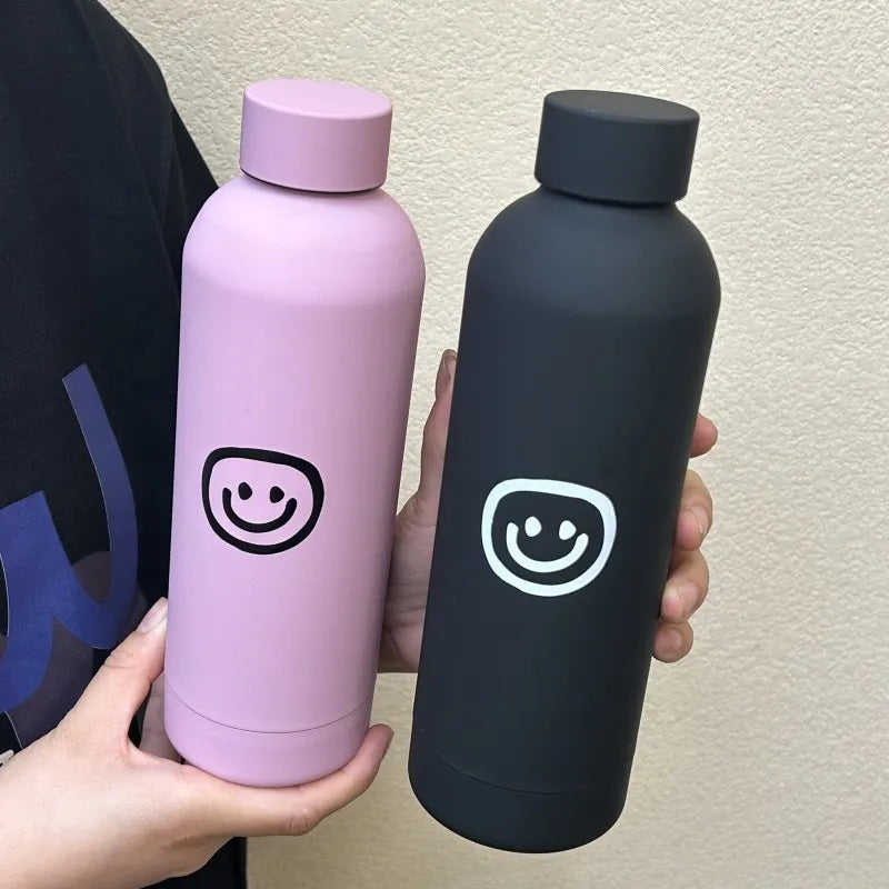 Women's Stainless Steel Insulated Water Bottle Leak-Proof Smiley Design Portable
