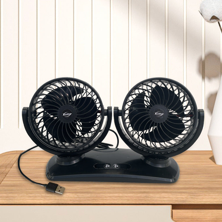 Dual-Head Portable Car Ventilation Fan Adjustable Airflow 12V Plug-In
