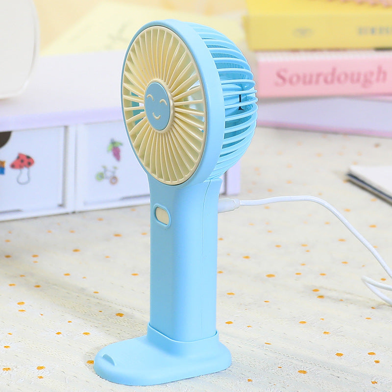 Portable USB Hand Fan for Women with Smiling Face Design Lightweight Rechargeable Handheld Fan