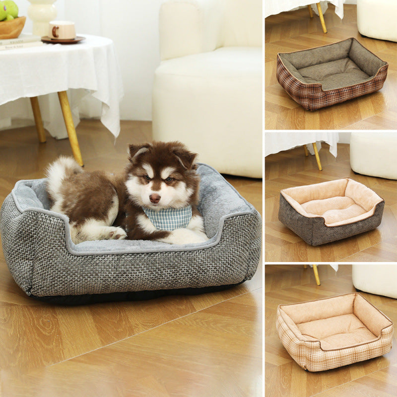 Unisex Pet Bed Soft Plush Lining Ergonomic Raised Edge Removable Cover