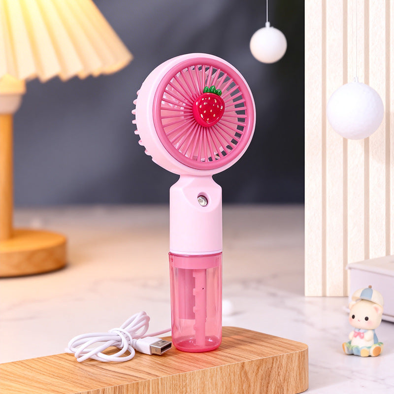 Portable Mini Fan With Integrated Spray Function USB Rechargeable Adjustable Speed