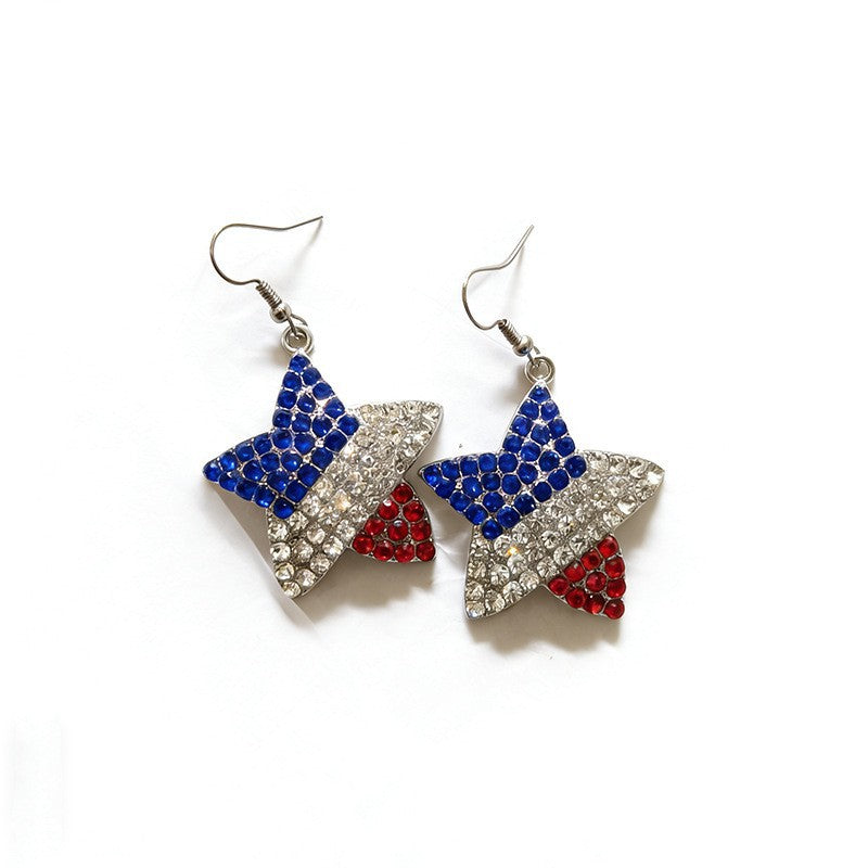 Women’s Patriotic Rhinestone Stars and Stripes Teardrop Dangle Earrings with Fishhook
