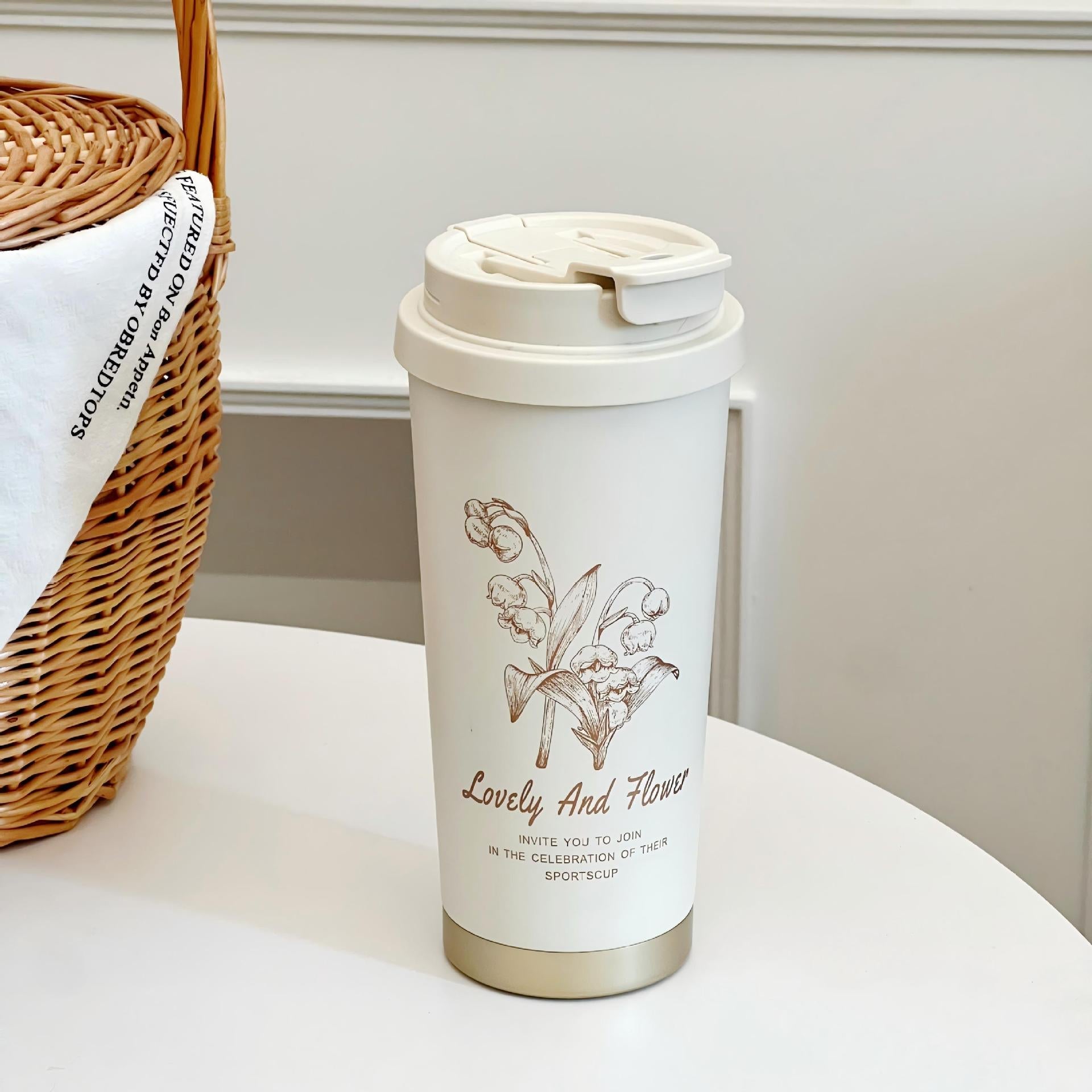 Ladies Stainless Steel Insulated Thermal Mug with Leak-Proof Lid and Floral Design