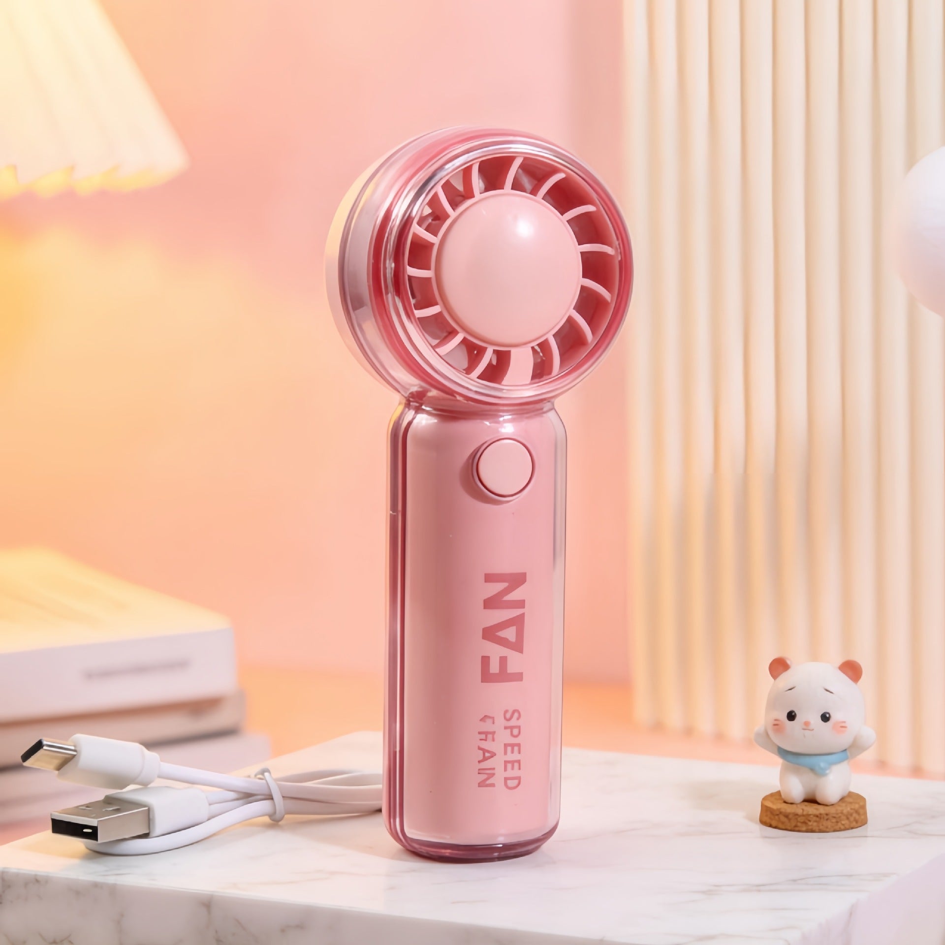 Portable Handheld Fan with Bear Design USB Rechargeable Lightweight Personal Fan