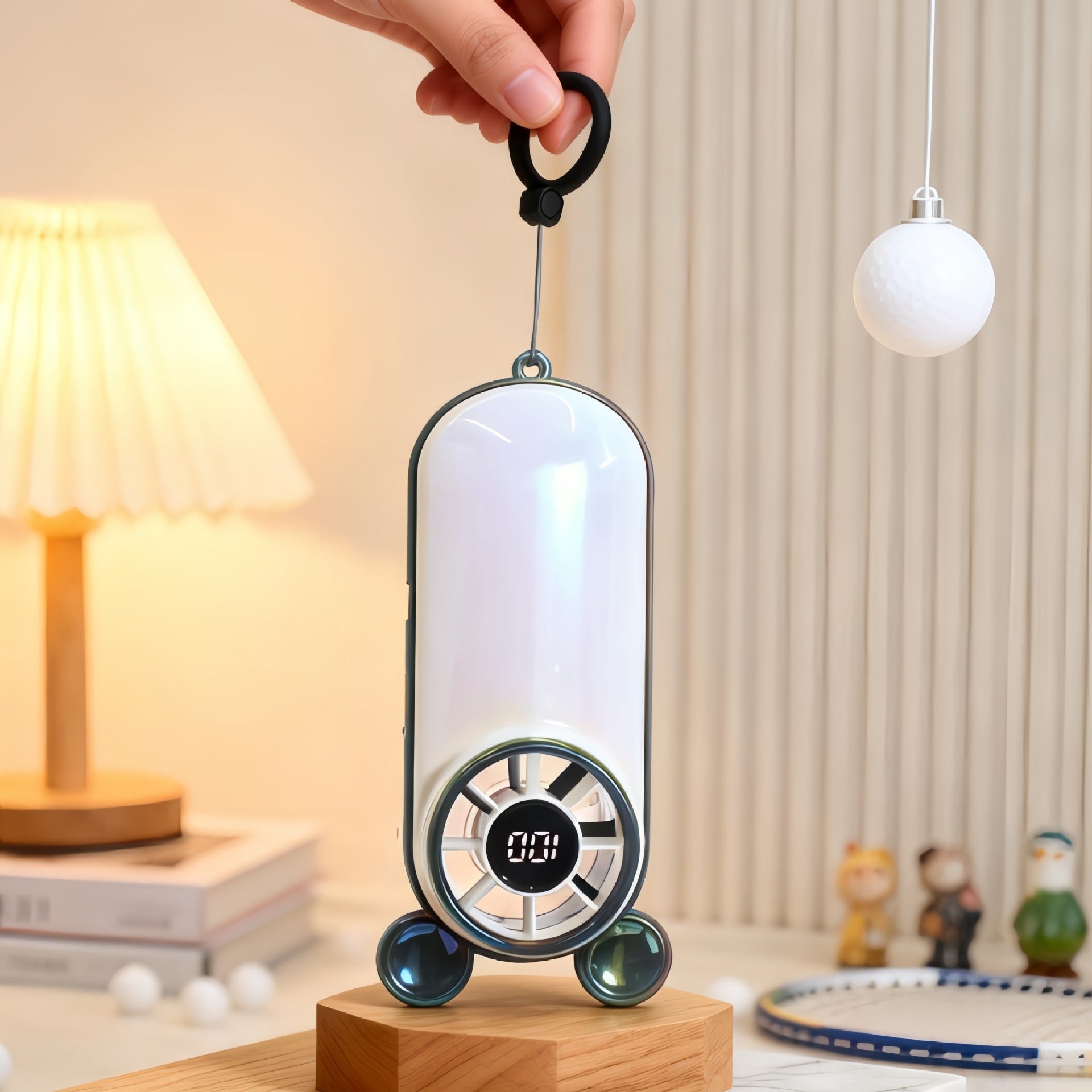 Portable Ladies Hand Fan with Digital Temperature Display USB Rechargeable Cute Character Design