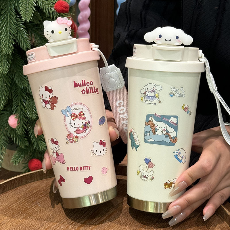 Women's Insulated Mug BPA-Free Plastic Flip-Top Lid Playful Character Design