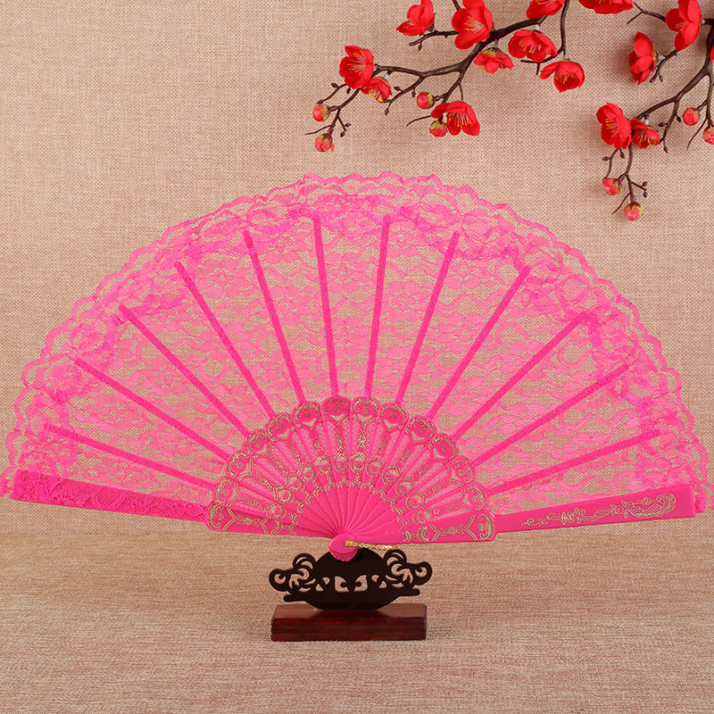 Ladies Lace Hand Fan Elegant Floral Pattern Lightweight Portable