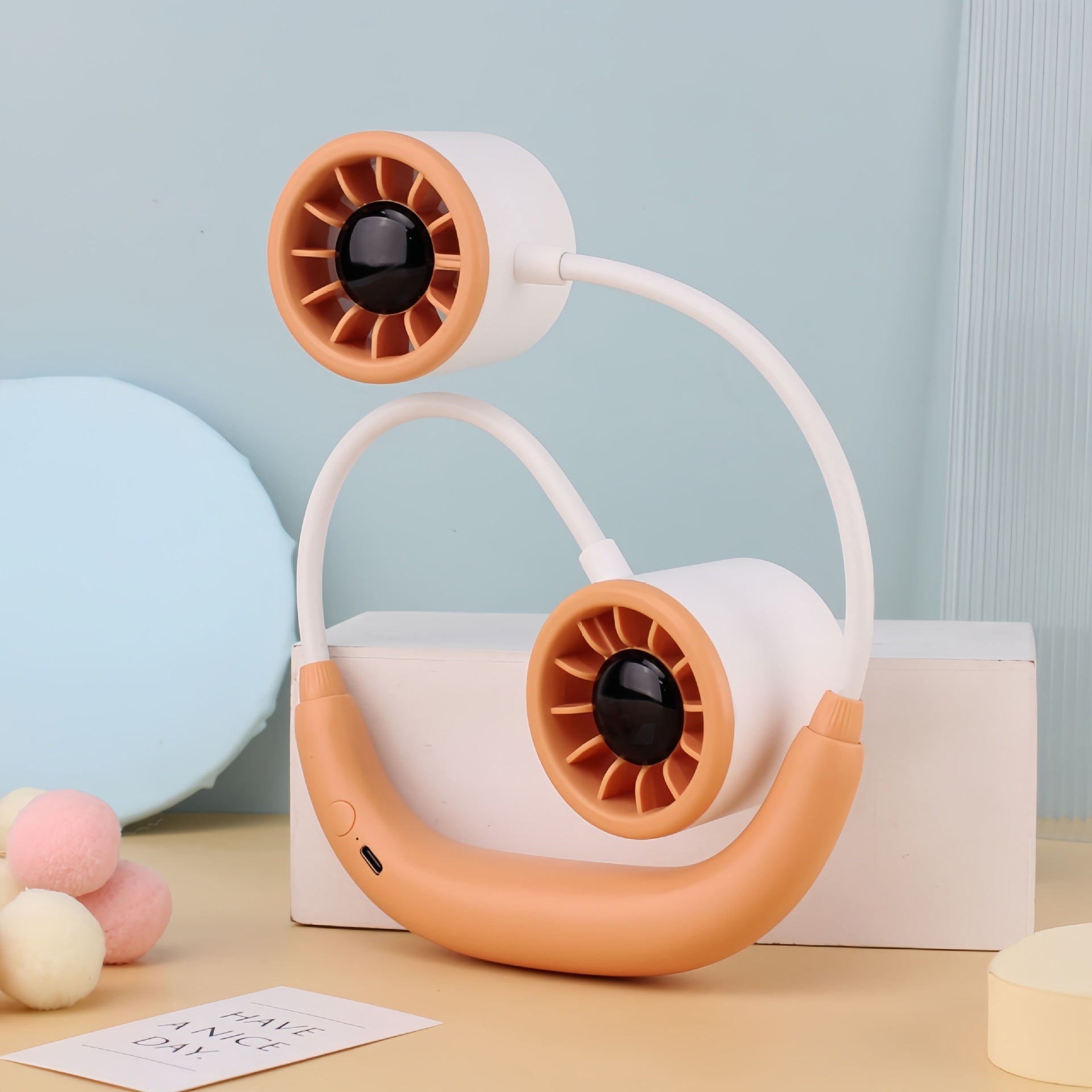 Women's Portable Neck Fan USB Rechargeable Quiet Operation Adjustable Holder Flexible Design