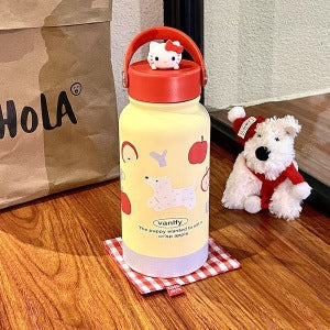 Ladies Insulated Water Bottle BPA-Free Plastic Cute Animal Design with Handle Keeps Drinks Hot or Cold
