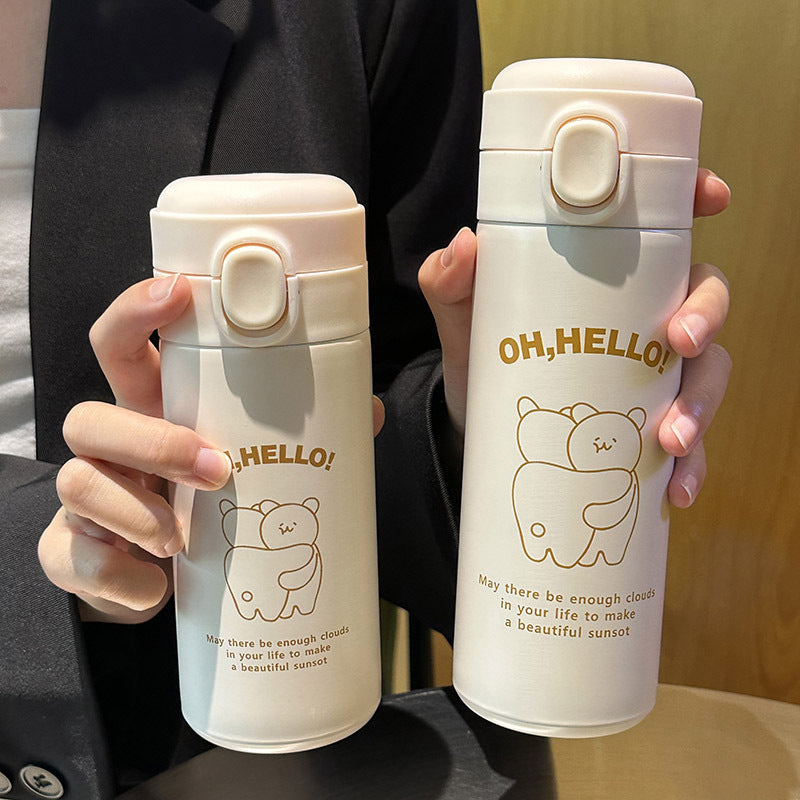 Ladies Insulated BPA-Free Plastic Water Bottle with Cute Animal Design and Flip Top