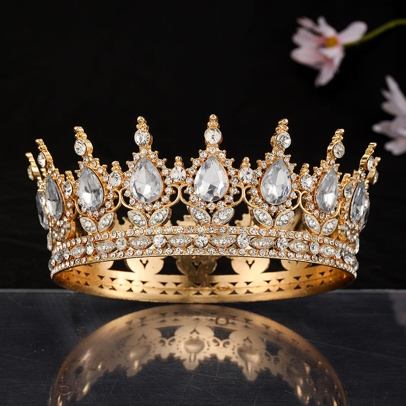 Women’s Crown with Green Gemstones Black Metal Elegant Floral Design