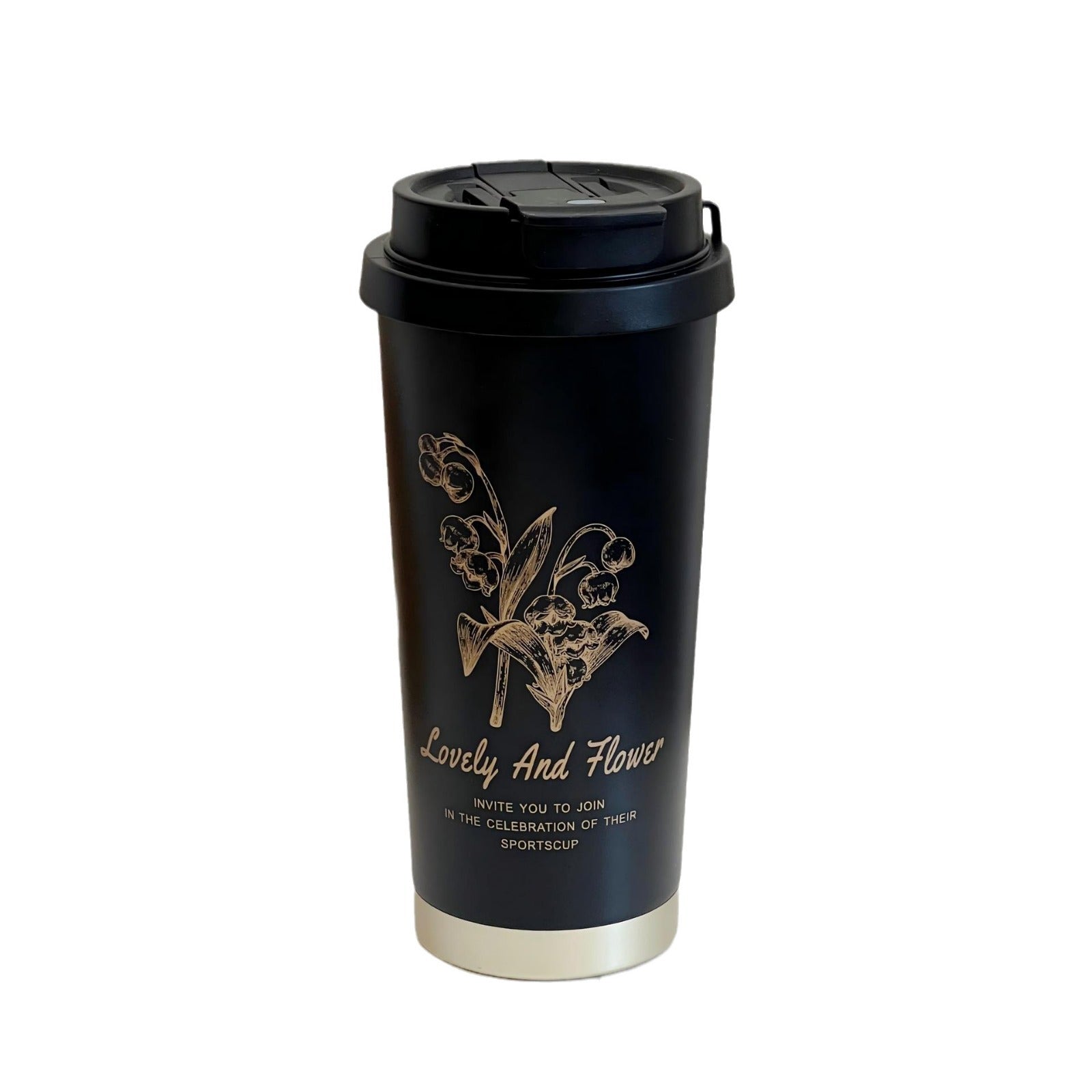 Women Travel Mug Insulated Stainless Steel Leak-Proof with Elegant Floral Illustration