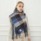 Women Large Checkered Scarf Soft Warm Fashionable Autumn Winter Accessory
