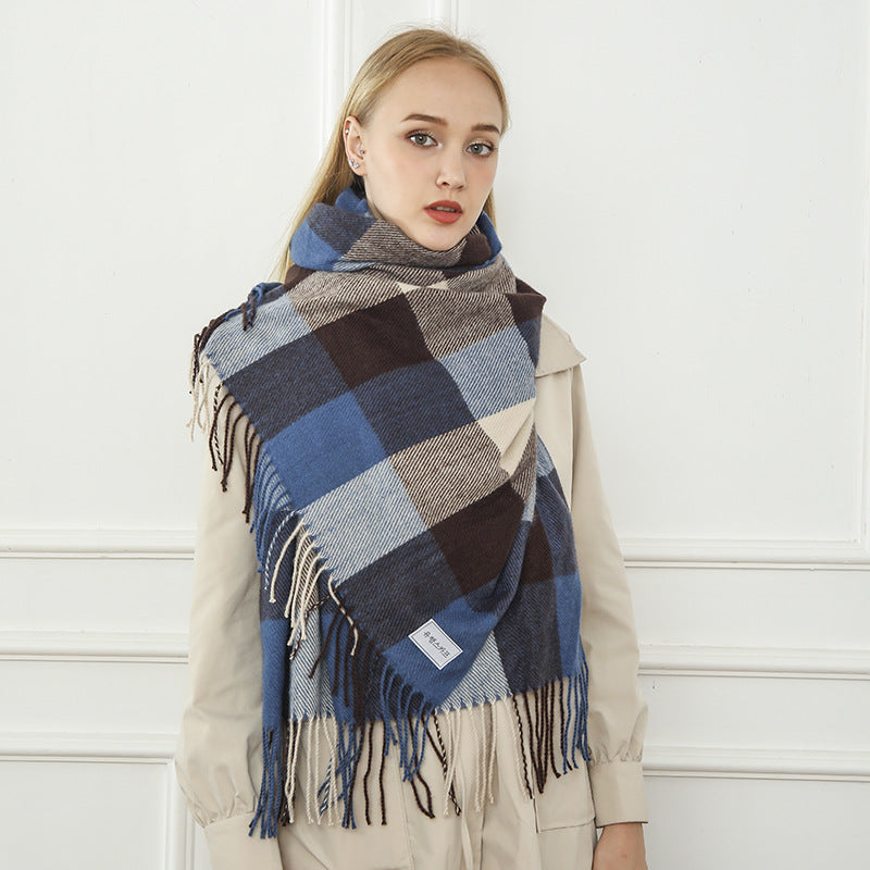 Women Large Checkered Scarf Soft Warm Fashionable Autumn Winter Accessory