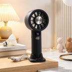 Portable Hand Fan with LCD Display USB Rechargeable Compact Personal Cooling Fan