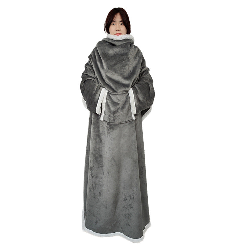 Women’s Cozy Fleece Oversized Poncho with Pockets Plaid Pattern Soft Warm Throw