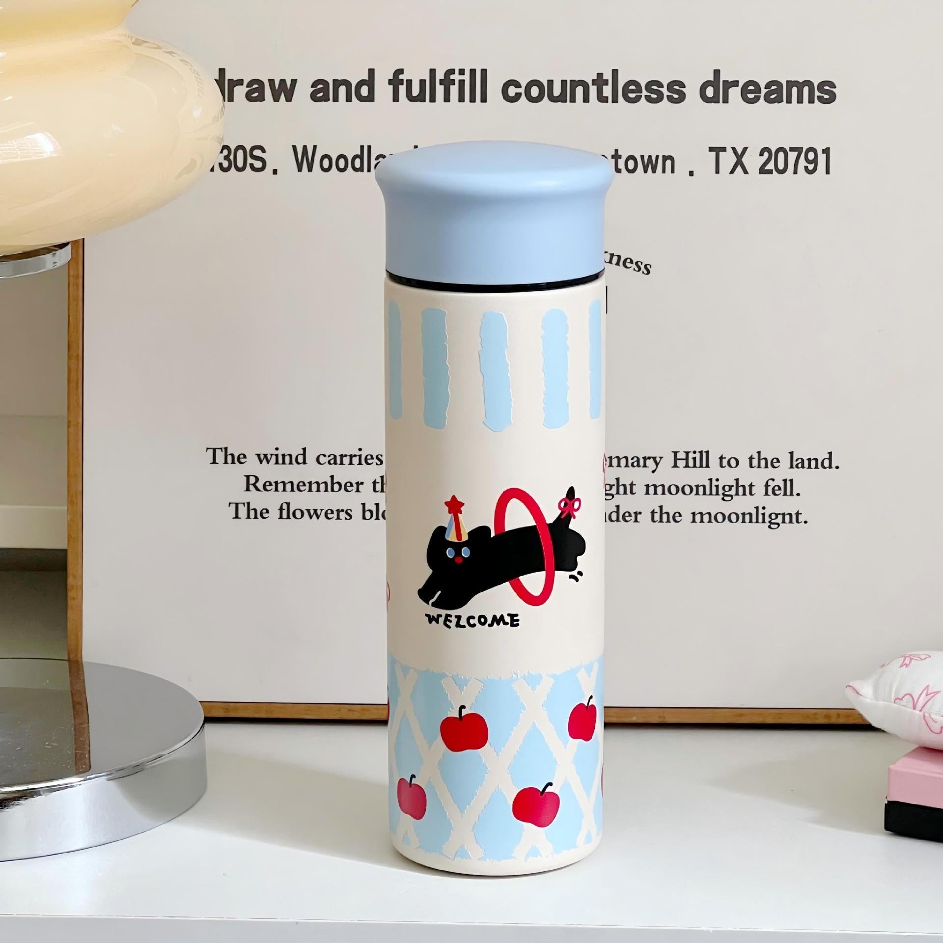 Insulated Stainless Steel Water Bottle for Women with Cute Dog Design Leak-Proof Lid