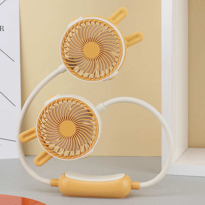 Portable Double Neck Fan with Flexible Gooseneck, Rechargeable Quiet USB Travel Fan