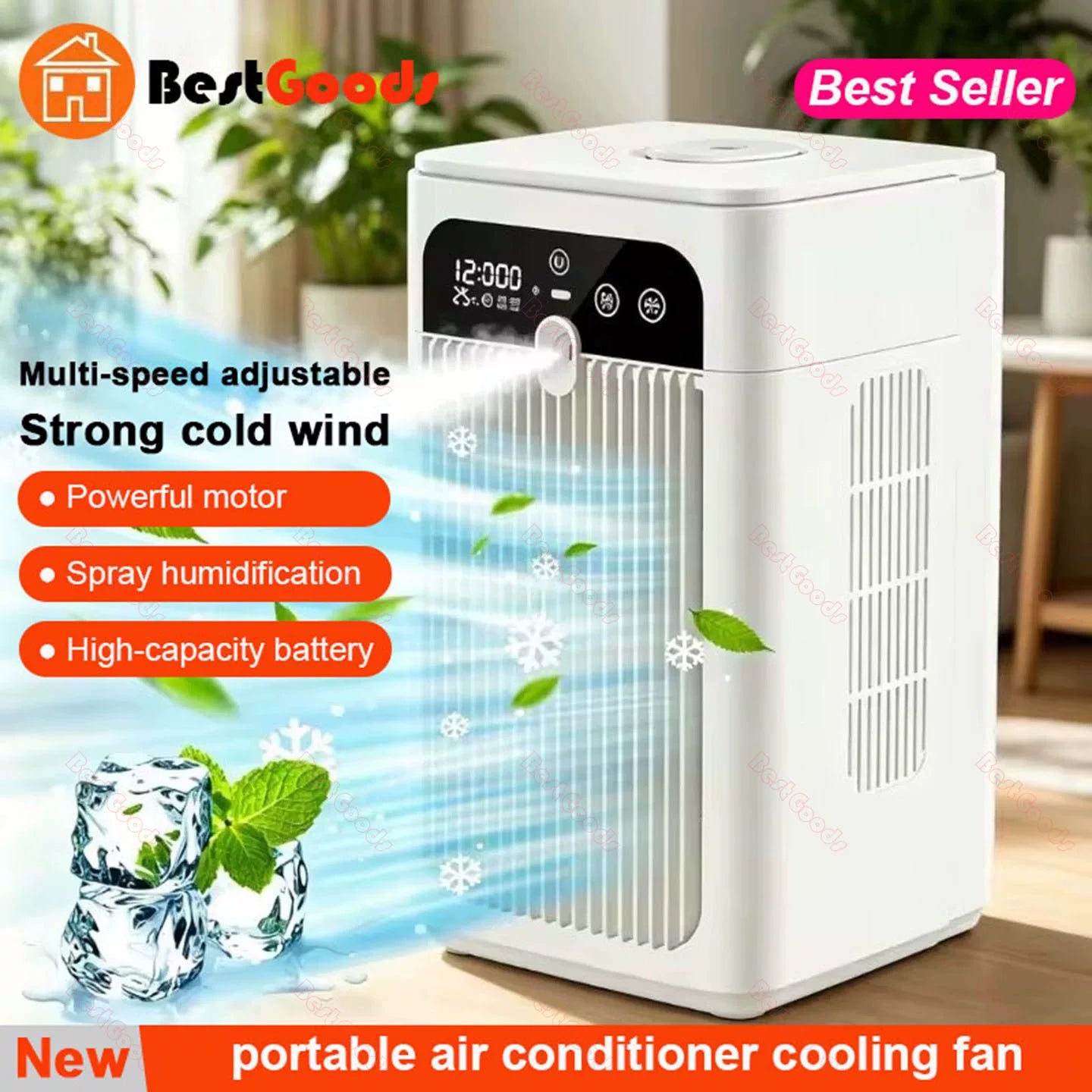 Portable Evaporative Cooling Tower with Battery Operated Spray Humidifier and Multi-Speed Fan