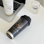 Women Travel Mug Insulated Stainless Steel Leak-Proof with Elegant Floral Illustration