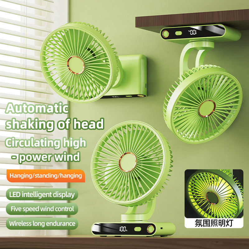 Wall Fan With Automatic Oscillation 5 Speed Levels LED Display Rechargeable Wireless