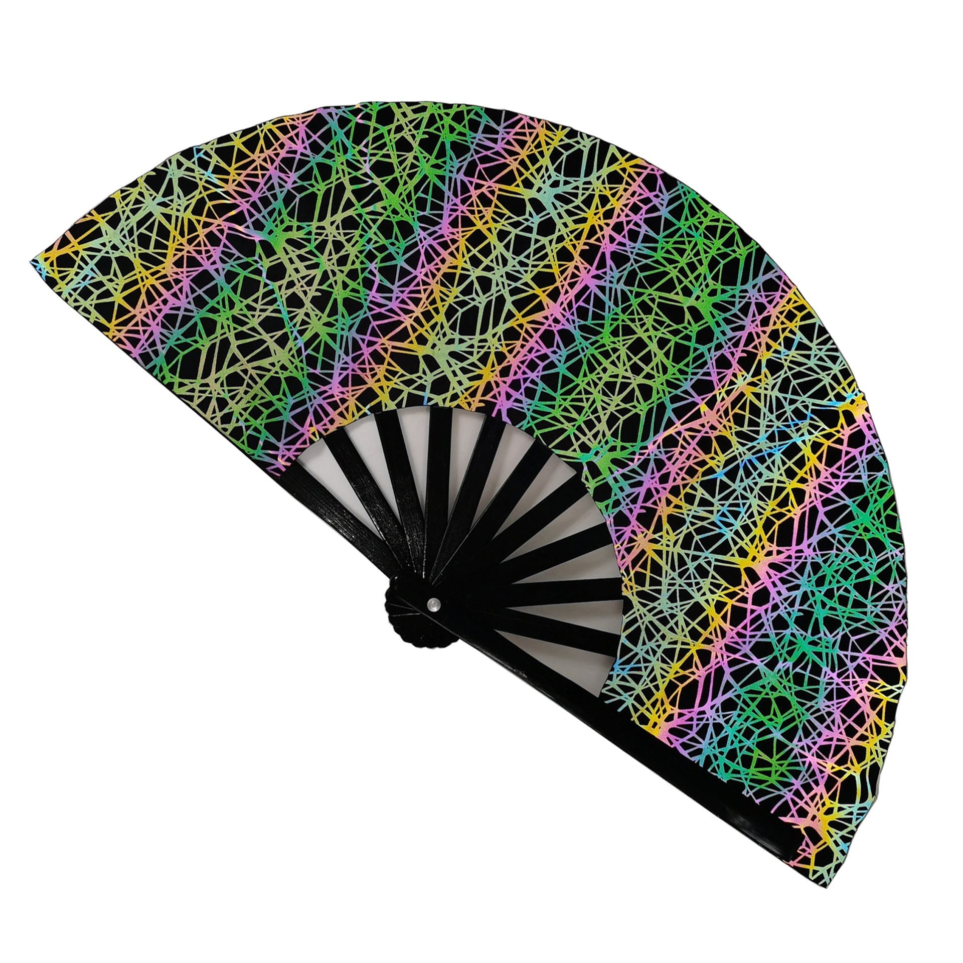 Ladies Fan Lightweight Fabric Colorful Geometric Design Portable Handheld