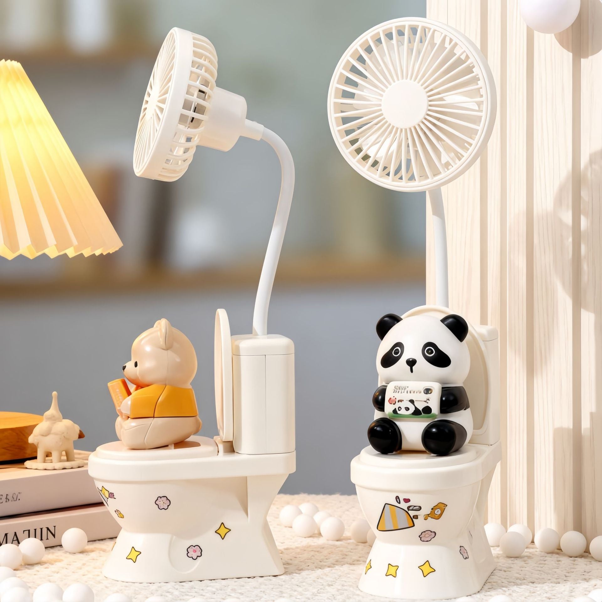 Ladies Portable USB Rechargeable Hand Fan with Cute Plush Bear Design Quiet Operation